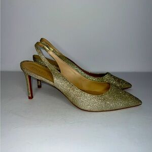$495 STUART WEITZMAN LINSI POINTED TOE SLINGBACK PUMP GLITTER PLATINO Sz 13